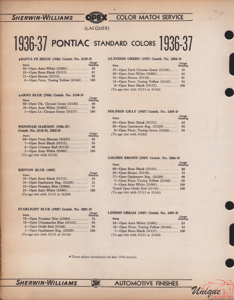 1936 Pontiac Paint Charts Williams 4